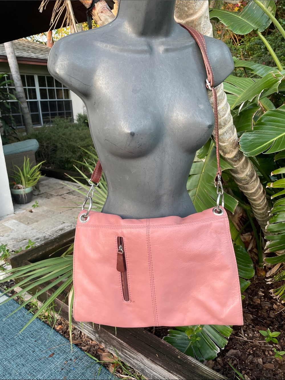 pink and burgundy, Italian leather convertible bag